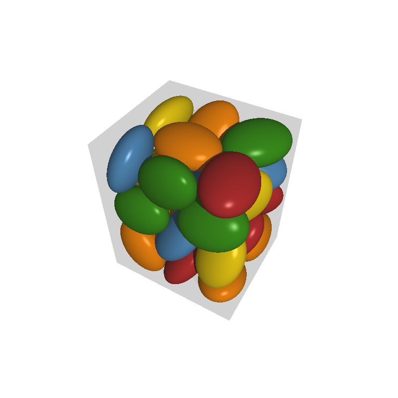 100 ellipsoids within a sphere